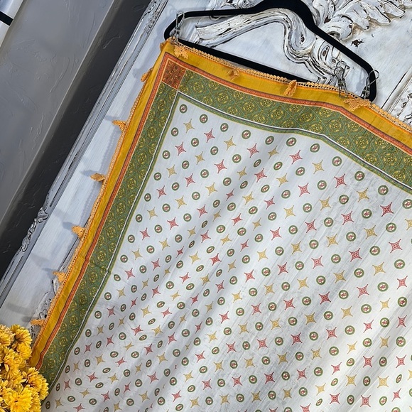 Elegant White and Green Scarf with Orange Accents - Picture 5 of 6